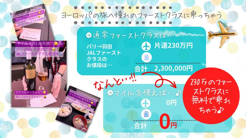 ヨーロッパファーストクラス 通常230万円がマイルで0円